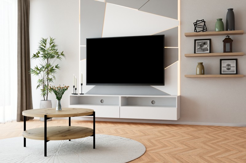 Przejdź do produktu Zestaw Szafka RTV Tebris 200 Biały mat i Stolik SIGMA B Dąb artisan