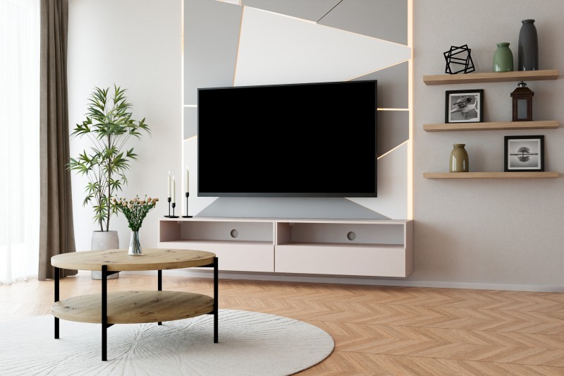 Przejdź do produktu Zestaw Szafka RTV Tebris 200 Cashmere i Stolik SIGMA B Dąb artisan