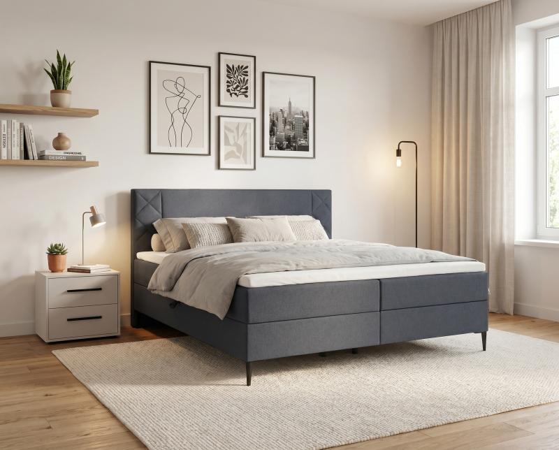 Przejdź do produktu Zestaw Łóżko PORTES 140x200 ciemny szary i stolik nocny Maxione cashmere