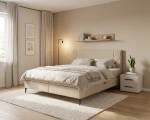 Zestaw Łóżko PORTES 140x200 ciemny beżowy i stolik nocny Maxione cashmere