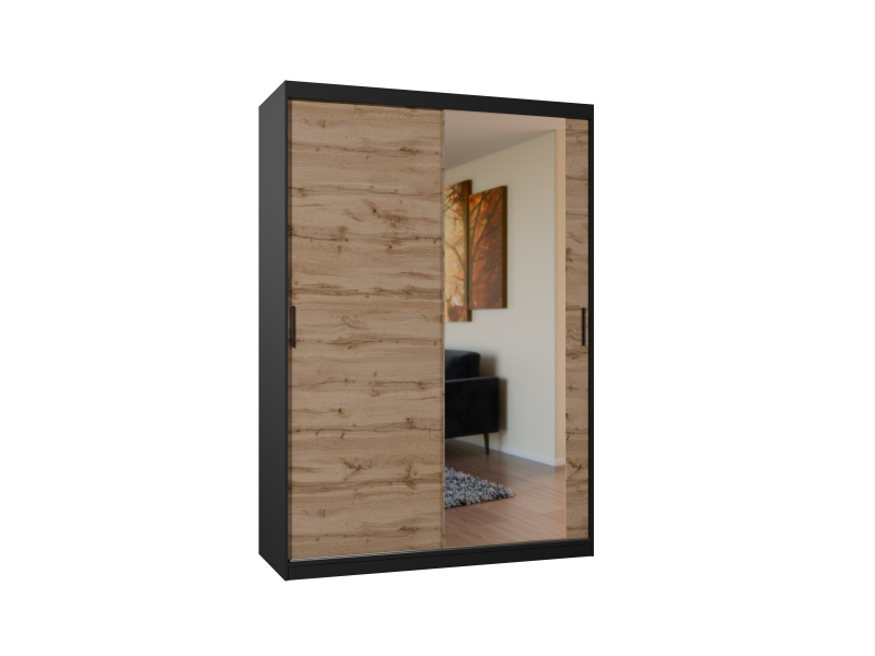 Przejdź do produktu Szafa przesuwna z lustrem 150 cm BREGI czarny/dąb wotan